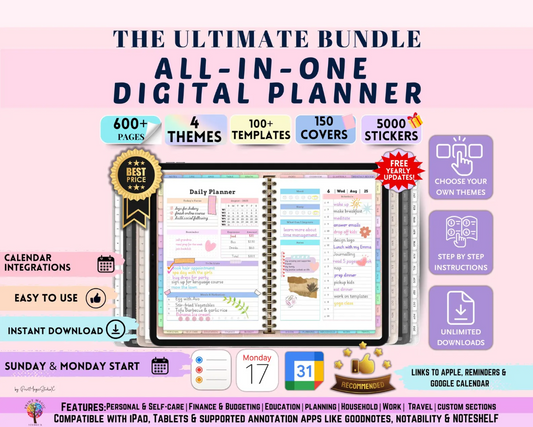 All-In-One Digital Planner 2025–2026-2027-2028 | GoodNotes & Notability Template | Daily, Weekly & Monthly Digital Planner